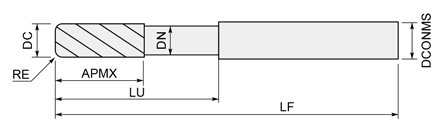 高能率側面切削用エンドミル ER5HS-PN 首下5DCタイプ 外形図