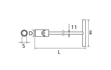 T形フレックスレンチロング（マグネット入り）の寸法図