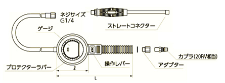 タイヤエアゲージ（ストレートコネクター）  外形図