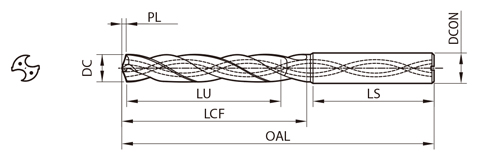 高能率 超硬コーティングソリッドドリル KDA （クーラントホールあり 5Dタイプ） 外形図