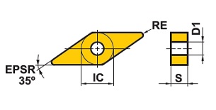 三菱マテリアル・VNMG-LK・35°ひし形・ネガ・穴有・旋削チップ 外形図