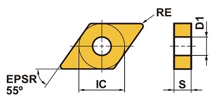三菱マテリアル・DNMX-MW・55°ひし形・ネガ・特殊・旋削チップ 外形図