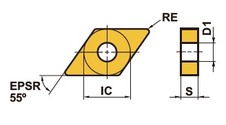 三菱マテリアル・DNMX-SW・55°ひし形・ネガ・特殊・旋削チップ 外形図