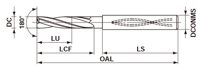 DFAS 座ぐり加工用超硬ソリッドドリル 外形図