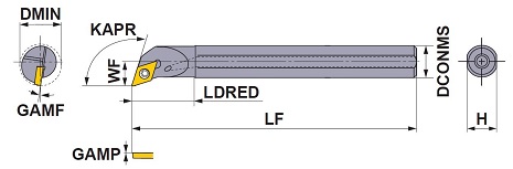 SDQCR/L_C 小物部品加工用ボーリングバー 穴あり鋼シャンク DC〇〇インサート対応 外形図