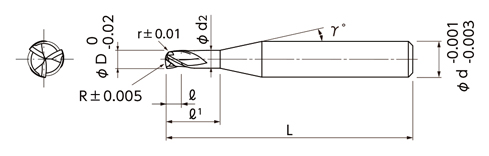 MLFH330 無限コーティングプレミアム 高能率レンズ形 3枚刃エンドミル 外形図
