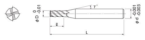 MHDSH445 無限コーティングプレミアムPlus 高硬度鋼加工用4枚刃スクエアエンドミル 外形図