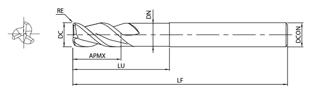 AE-TS-N　非鉄用DLC超硬ラジアスエンドミルショート形  外形図-2