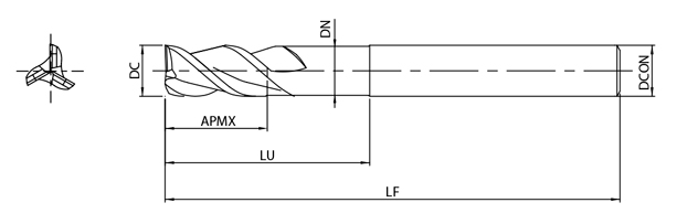 AE-VTS-N　非鉄用DLC超硬スクエアエンドミル高機能タイプショート形  外形図-2