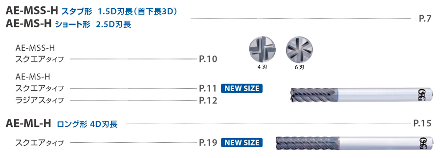 AE-CPR4-H　高硬度鋼用エンドミル  ロングネックラジアスタイプ高能率仕上げ用4刃  多刃スクエアタイプ・ラジアスタイプ