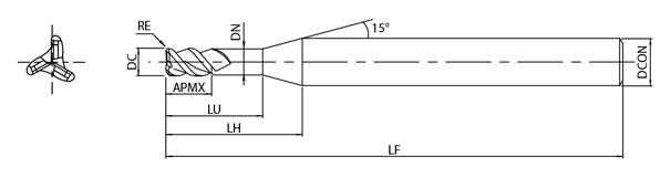 AE-VTS-N　非鉄用DLC超硬ラジアスエンドミル高機能タイプショート形  外形図-1