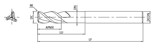 AE-VTS-N　非鉄用DLC超硬ラジアスエンドミル高機能タイプショート形  外形図-2