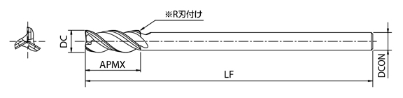 AE-VTFE-N　非鉄用DLC超硬スクエアエンドミル高機能タイプ立壁対応型  外形図