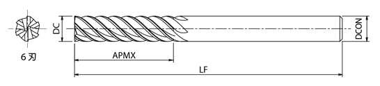 AE-ML-H　高硬度鋼用超硬エンドミル多刃スクエアタイプロング形  外形図-2