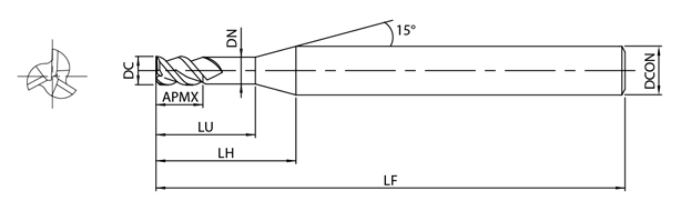 AE-TS-N　非鉄用DLC超硬ピンカドエンドミルショート形  外形図-1