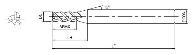 AE-TL-N　非鉄用DLC超硬ピンカドエンドミルロング形  外形図-1