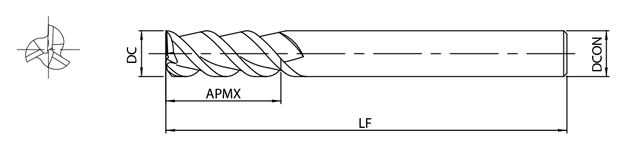 AE-TL-N　非鉄用DLC超硬ピンカドエンドミルロング形  外形図-2