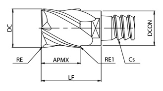 非鉄用DLCヘッド交換式エンドミル PXAL 外形図-2