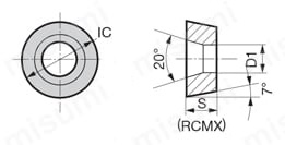 住友電工ハードメタル・RCMX-RP・円形・ポジ・穴有・旋削チップ 外形図