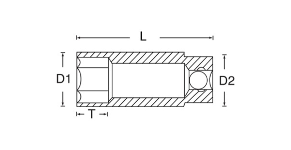 1/2 SQディープソケット (六角)の寸法図