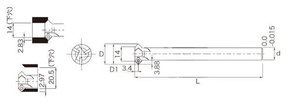 両面取りカッター 45°DFC 外形図-4