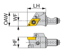 高圧クーラントノズル付スクリューオン式ヘッド QC10-JSDJ2XR07-CHP 外形図