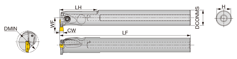内径溝入れ、旋削用バイト CTIR 外形図