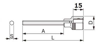 超ロングヘキサゴンソケット 差込角12.7mm 外形図