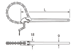 チェーンレンチ 寸法図