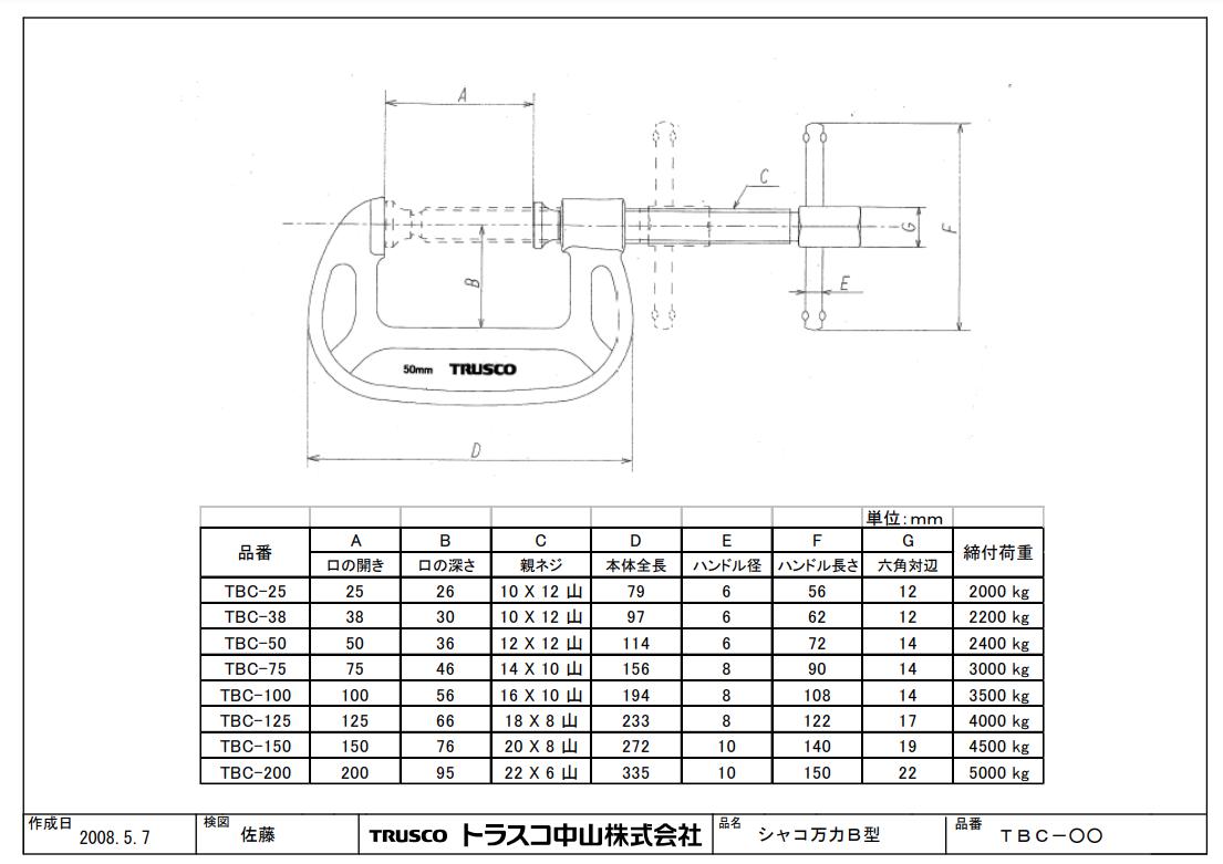 シャコ万力（バーコ型） 外形図