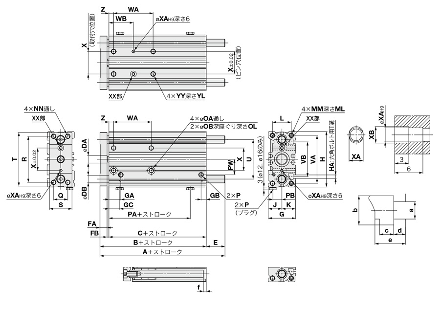 ガイド付薄形シリンダ コンパクトタイプ MGPKシリーズ 外形図-1