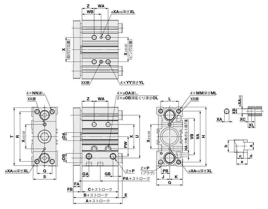 ガイド付薄形シリンダ コンパクトタイプ MGPKシリーズ 外形図-2