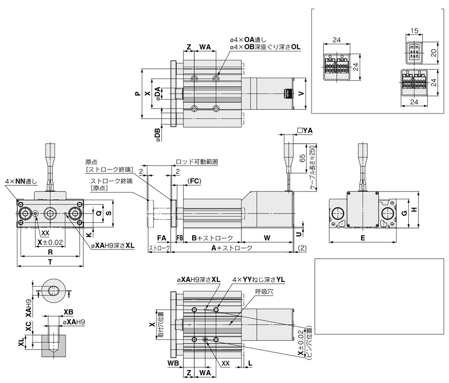 バッテリレス アブソリュートエンコーダ 電動アクチュエータ 高タクト対応ガイド付ロッドタイプ LEG 外形図-2