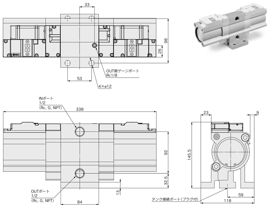 増圧弁 排気エア再利用タイプ VBAEシリーズ 外形図-3