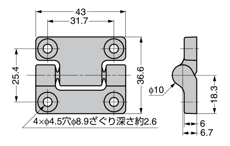 REELL トルクヒンジ MH12型 外形図01