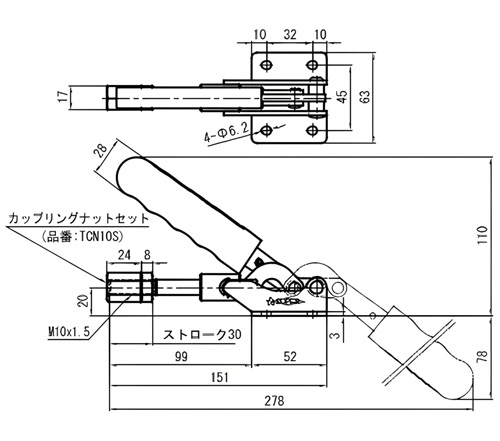 横押し型トグルクランプ TPA/TPB TPA50F外形図