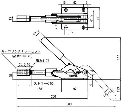 横押し型トグルクランプ TPA/TPB TPB50F外形図