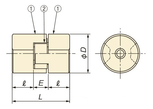 ジョーフレックスカップリング Lシリーズ 焼結ハブタイプ 穴加工品 形状1外形図