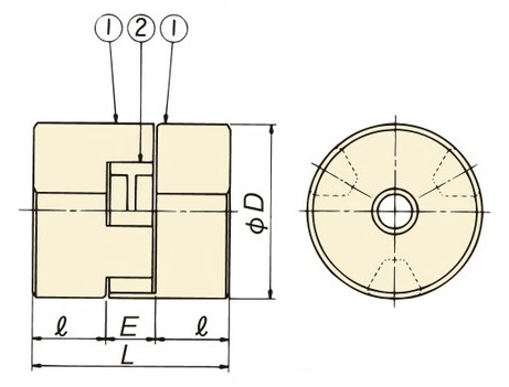 ジョーフレックスカップリング Lシリーズ 焼結ハブタイプ 穴加工品 形状2外形図